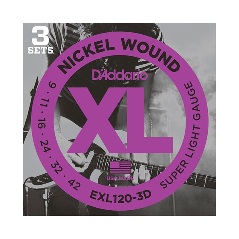 D'Addario EXL120-3D Nickel Super Light Electric Guitar Strings 3-Pack
